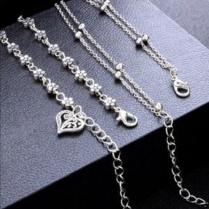 Flower & Heart Layered Chain Anklet